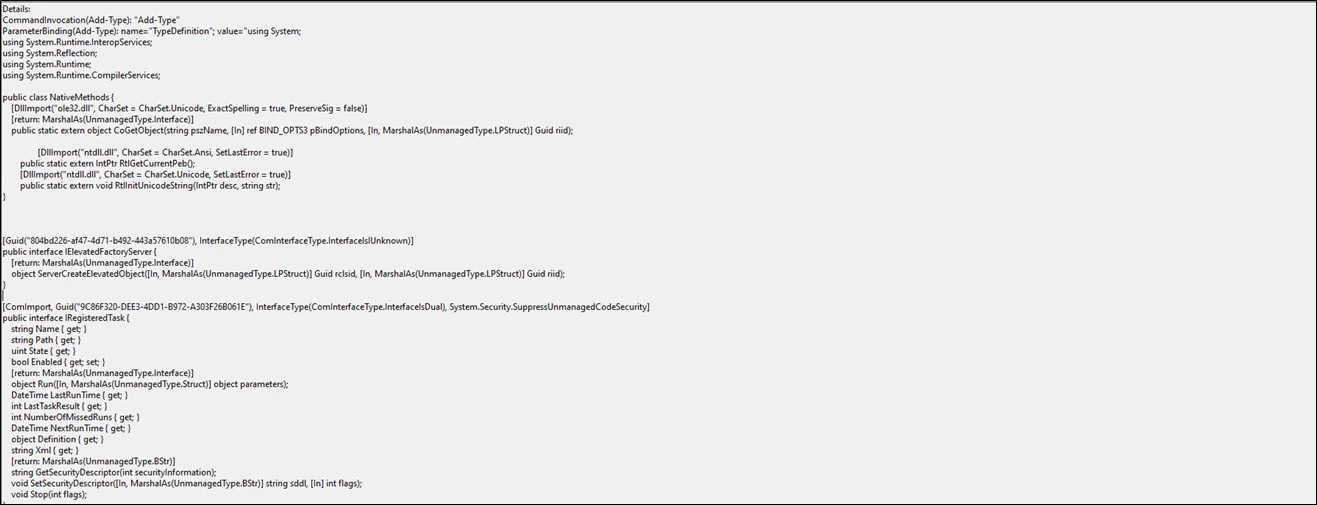 Windows event log snippet showing task scheduler related UAC bypass activity