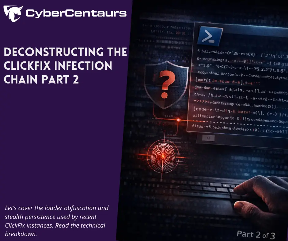 Cyber Centaurs ClickFix loader obfuscation and stealth persistence article artwork