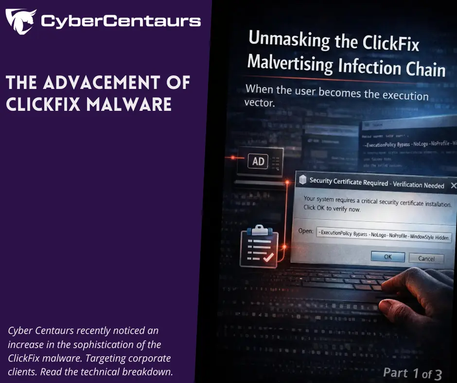 Cyber Centaurs ClickFix malvertising infection chain article artwork